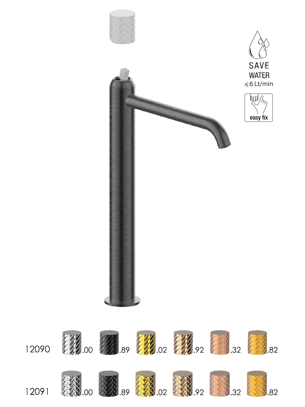 Baterie lavoar inalta finisaj cromat negru periat Pepe XLS by F.lli Frattini