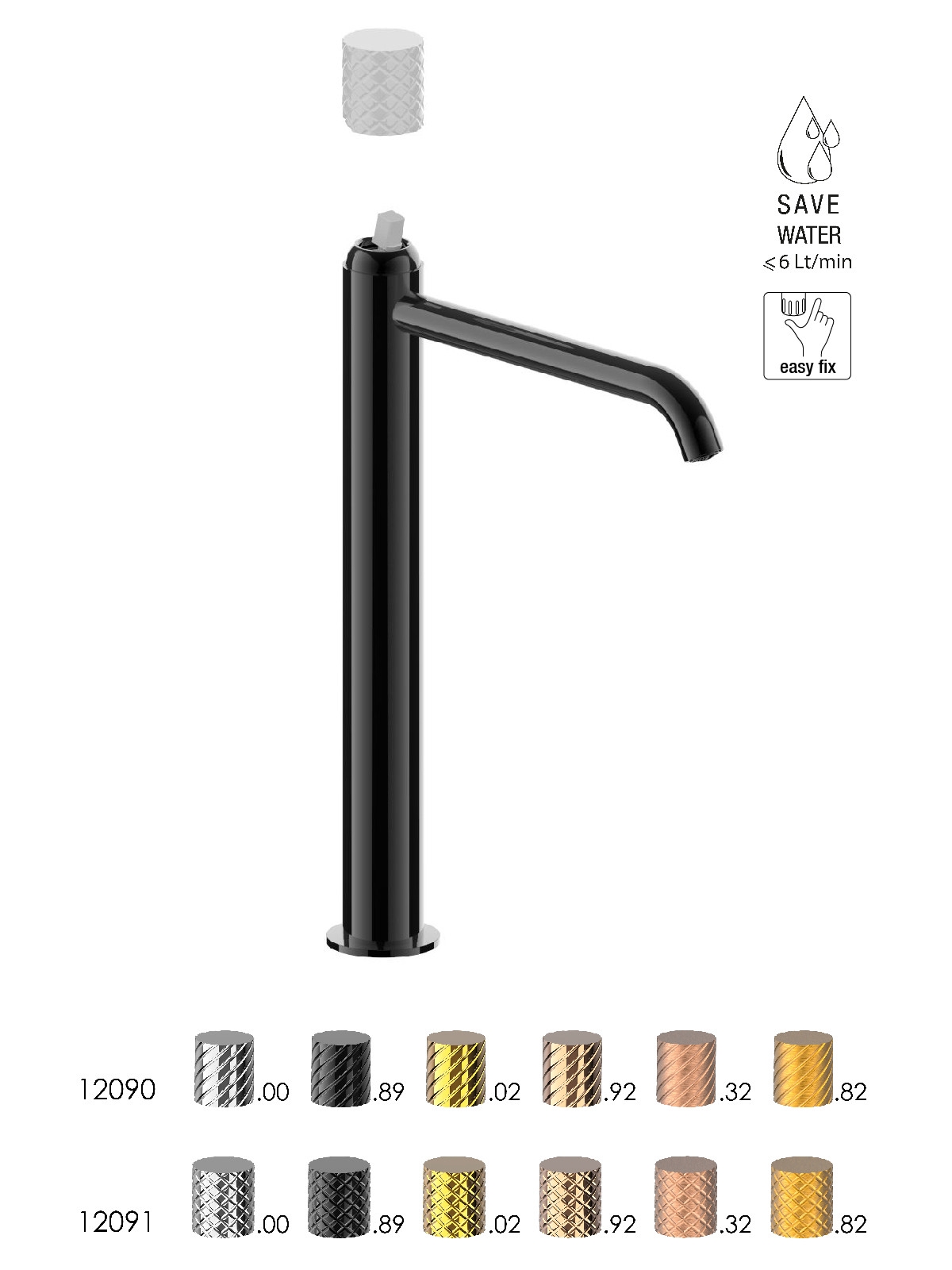 Baterie lavoar inalta finisaj cromat negru Pepe XLS by F.lli Frattini